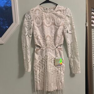 Missguided White Fringe Detail Dress